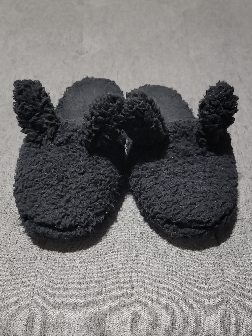 VTG 2017 Victoria's Secret Black Sherpa Bunny Ears Slippers M 7-8 Coquette